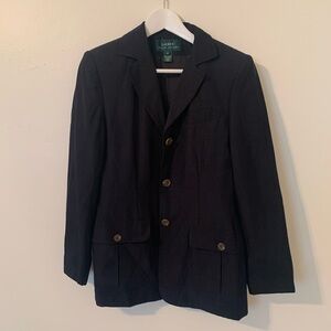 Ralph Lauren Silk & Linen Navy Blue padded Shoulder Blazer